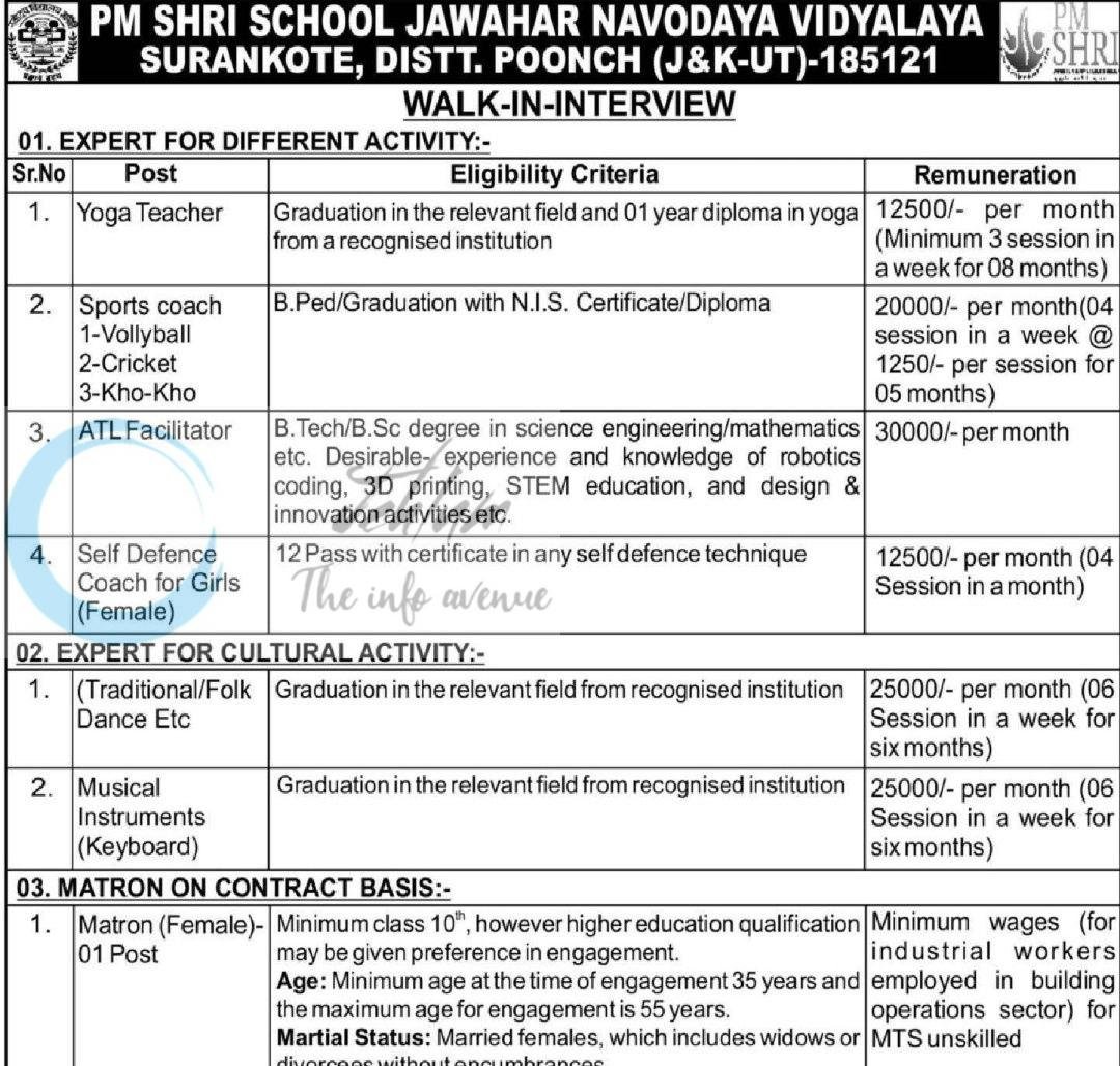 Jawahar Navodaya Vidyalaya JNV Surankote Walk-in-Interview jobs opportunities 2026 1 Jawahar Navodaya Vidyalaya Surankote yoga teacher job opportunities 2026