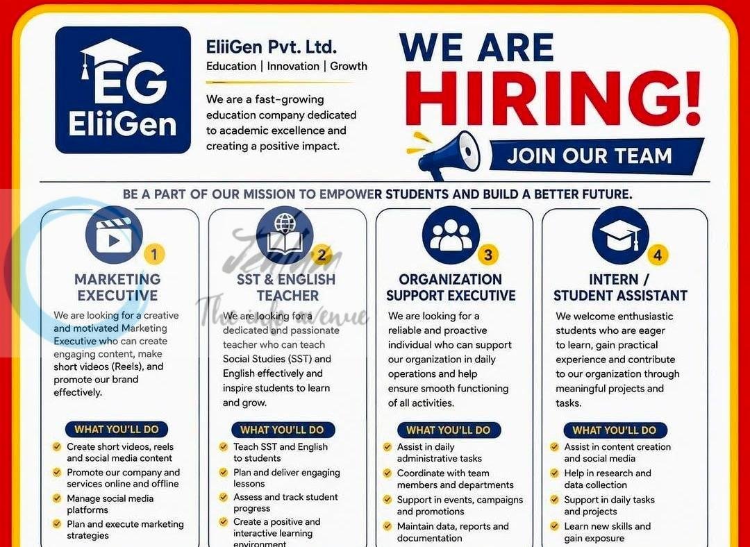EliiGen Pvt Ltd EG Srinagar Marketing Executive/Teacher/Organization Support Executive job opportunities 2026