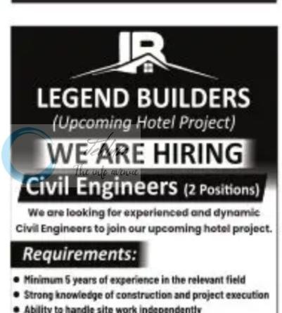LEGEND BUILDERS srinagar Civil Engineers job opportunities 2026