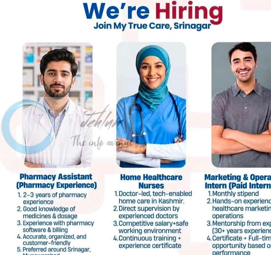 My True Care Srinagar Pharmacy Assistant Home Healthcare Nurses Marketing Intern job opportunities 2026