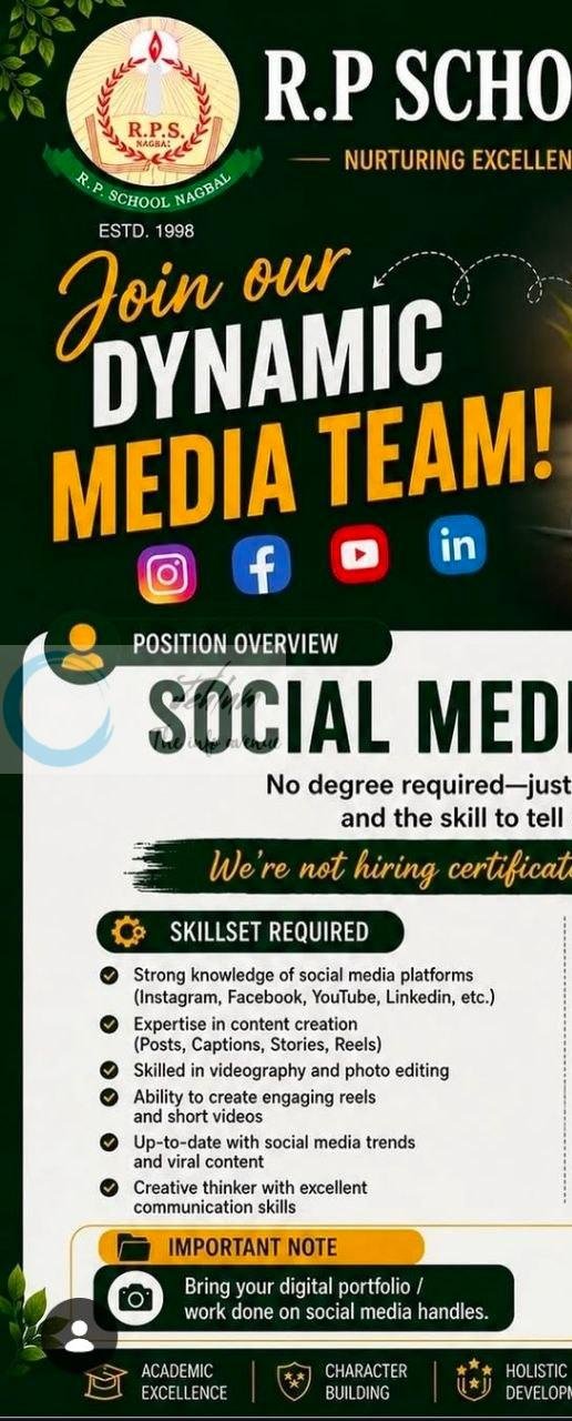 RP School Nagbal Social Media Manager job opportunities Walk In 2026