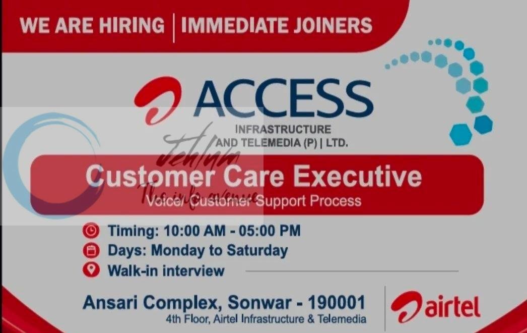 ACCESS INFRASTRUCTURE AND TELEMEDIA Pvt LTD AITPL Sonwar Customer Care Executive job opportunities 2026