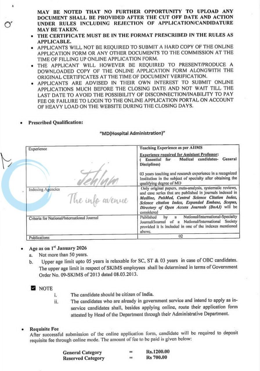 JKPSC Health And Medical Education Department Srinagar Assistant Professor employment opportunities notice 04-PSC DR-P of 2026