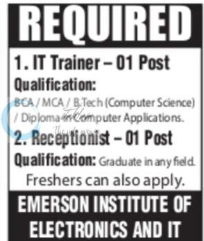 Emerson Institute of Electronics and IT Batpora Srinagar Job opportunities 2026