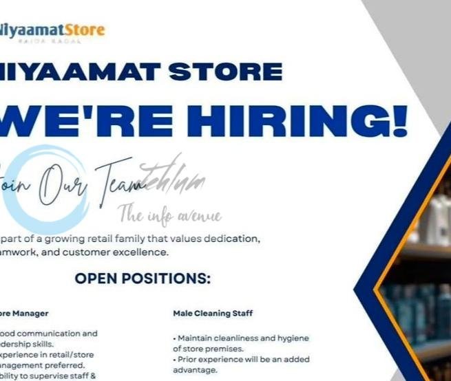 Niyaamat Store Saida Kadal Store Manager Male Cleaning Staff job opportunities 2026