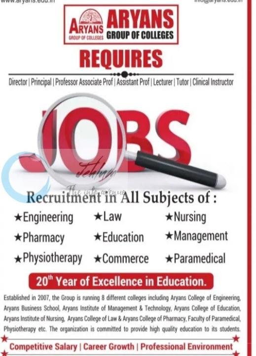 Aryans Group of Colleges AGC chandigarh faculty job opportunities 2026
