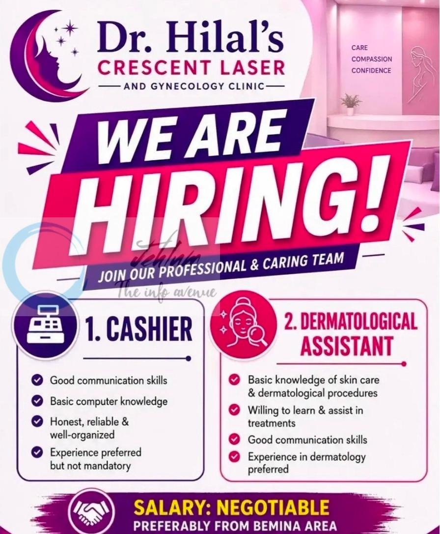 Dr Hilals Crescent Laser Clinic Srinagar Cashier Dermatological Assistant Job opportunities 2026