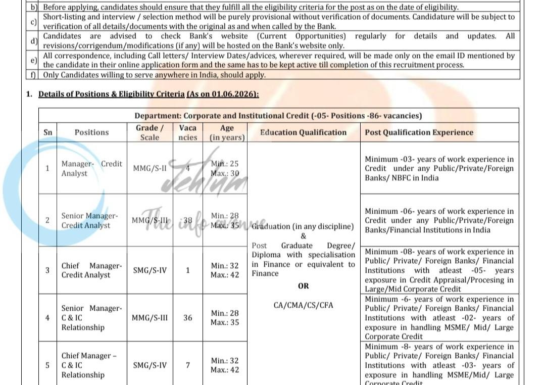 Bank of Baroda Corporate and Institutional Credit employment opportunities 2026