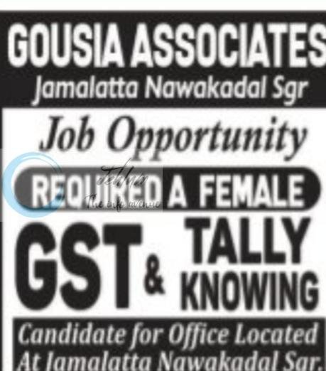 Gousia Associates Srinagar GST/Tallyoperator job opportunities 2026