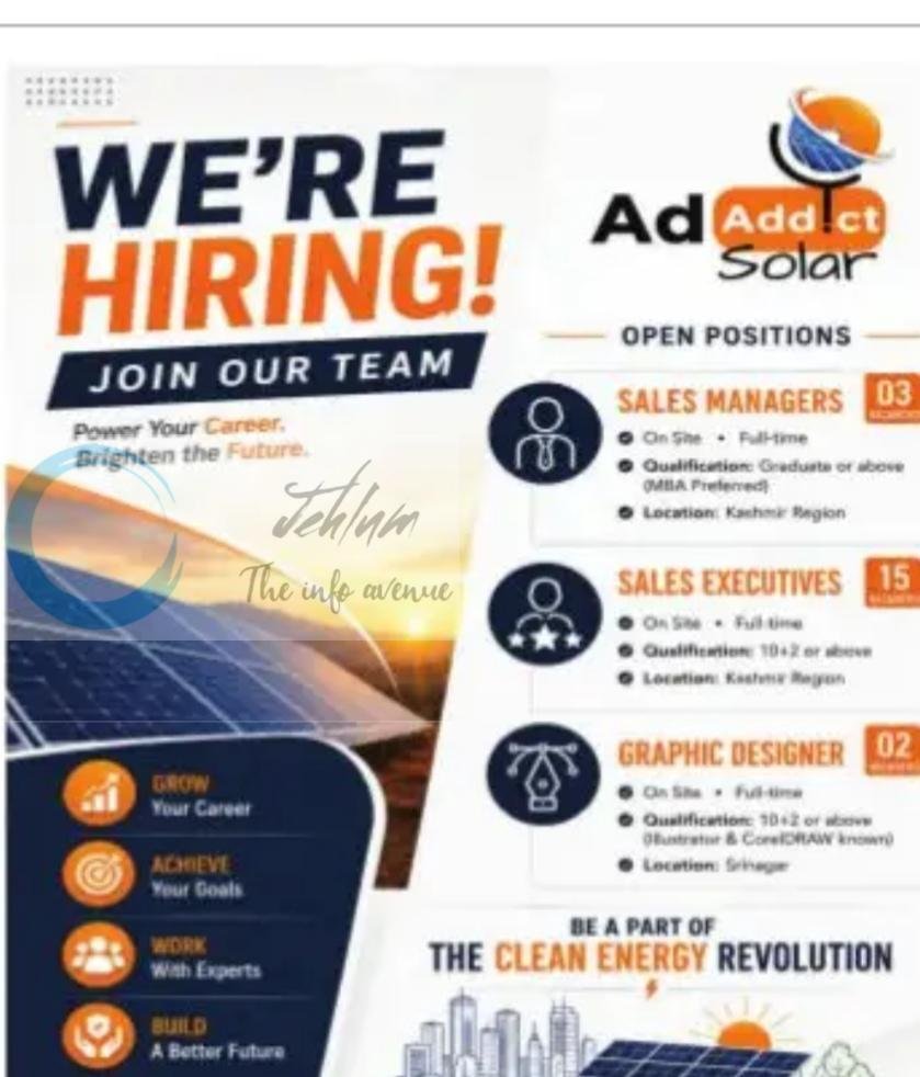 AD ADDICT SOLAR Srinagar Sales Managers Sales Executives Graphic Designer job opportunities 2026