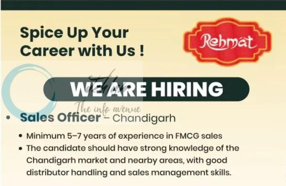 REHMAT spice Chandigarh Sales Officer job opportunities 2026
