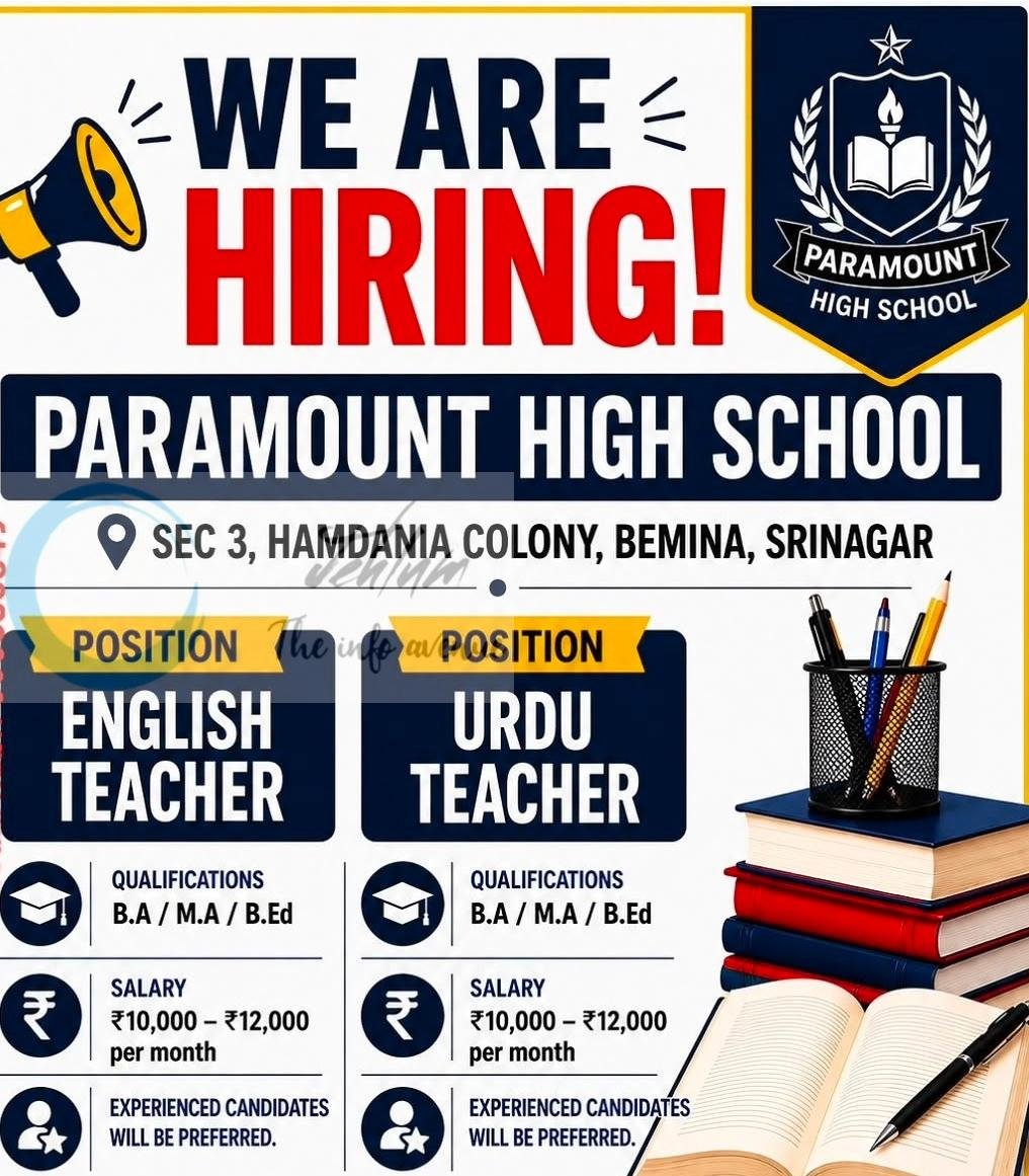PARAMOUNT HIGH SCHOOL Srinagar teaching job opportunities 2026