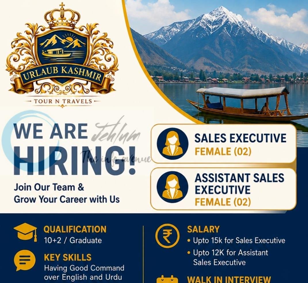 URLAUB KASHMIR TOUR N TRAVELS Srinagar Sales Executive job opportunities 2026