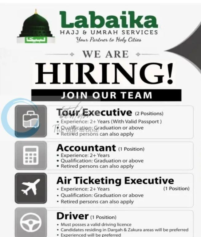Labaika Hajj and Umrah Services Srinagar Tour Executive Accountant Air Ticketing Executive job opportunities 2026