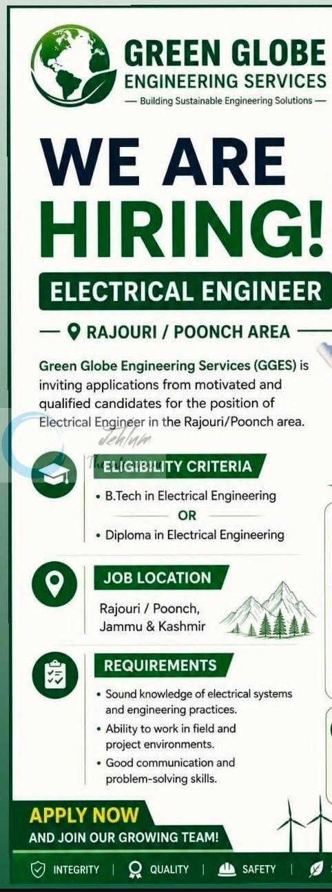 GREEN GLOBE ENGINEERING SERVICES Electrical Engineer Rajouri Poonch Job opportunities 2026