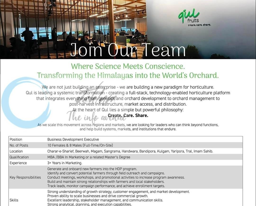 QUL FRUITS Srinagar Business Development Executive job opportunities 2026
