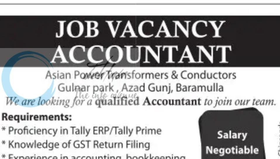 Asian Power Transformers and Conductors Baramulla Accountant Tally job opportunities 2026