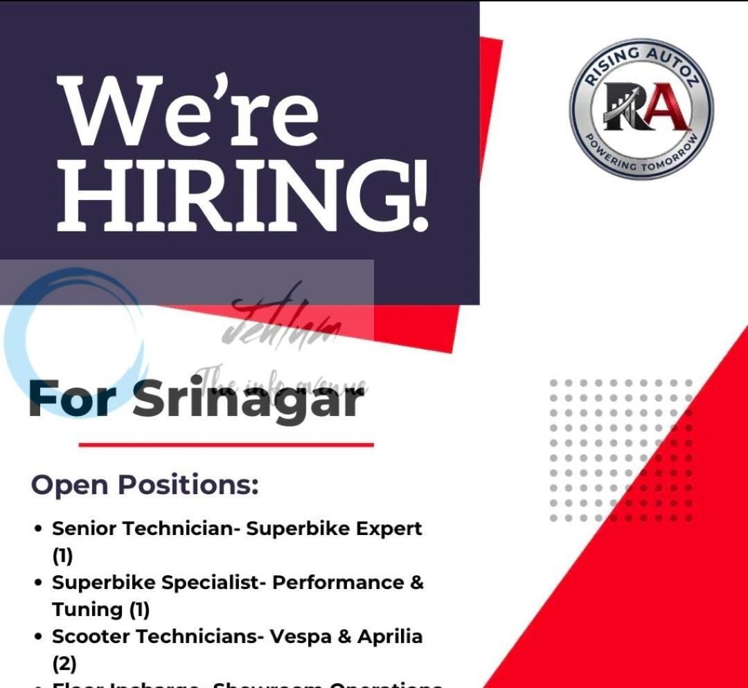 Rising Autoz RA Srinagar Senior Technician Superbike Expert Floor Incharge job opportunities 2026