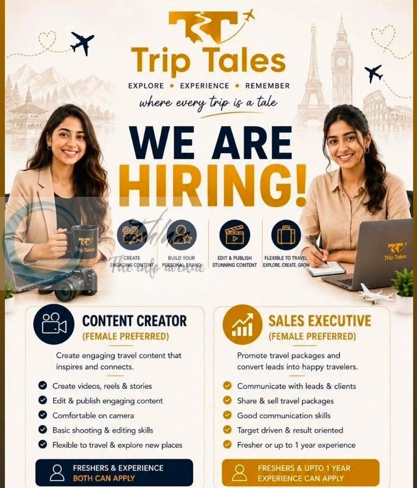 Trip Tales TT Srinagar Content Creator Sales Executive job opportunities 2026