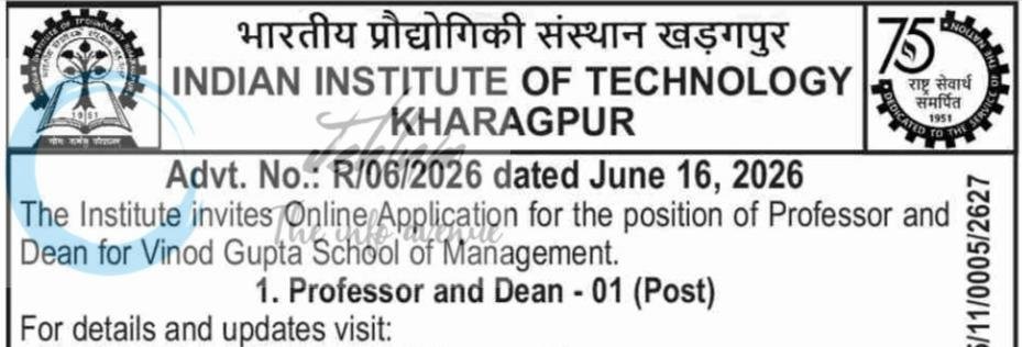 IIT KGP Vinod Gupta School of Management Kharagpur Professor and Dean employement opportunities notice R/06/2026