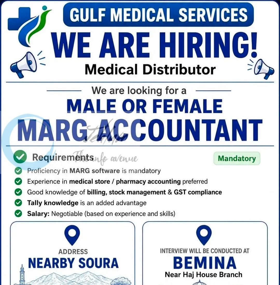 Gulf Medical Services GMS Srinagar Marg Accountant job opportunities 2026