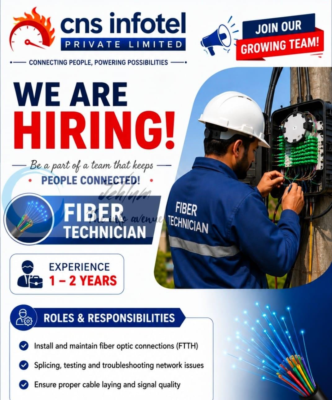 cns infotel PRIVATE LIMITED Srinagar Fiber Technician job opportunities 2026