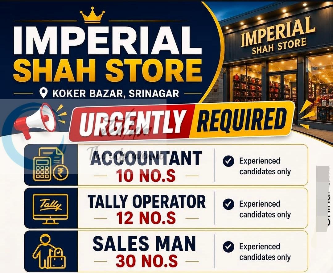 IMPERIAL SHAH STORE Srinagar Accountant Tally Operator Sales Man job opportunities 2026