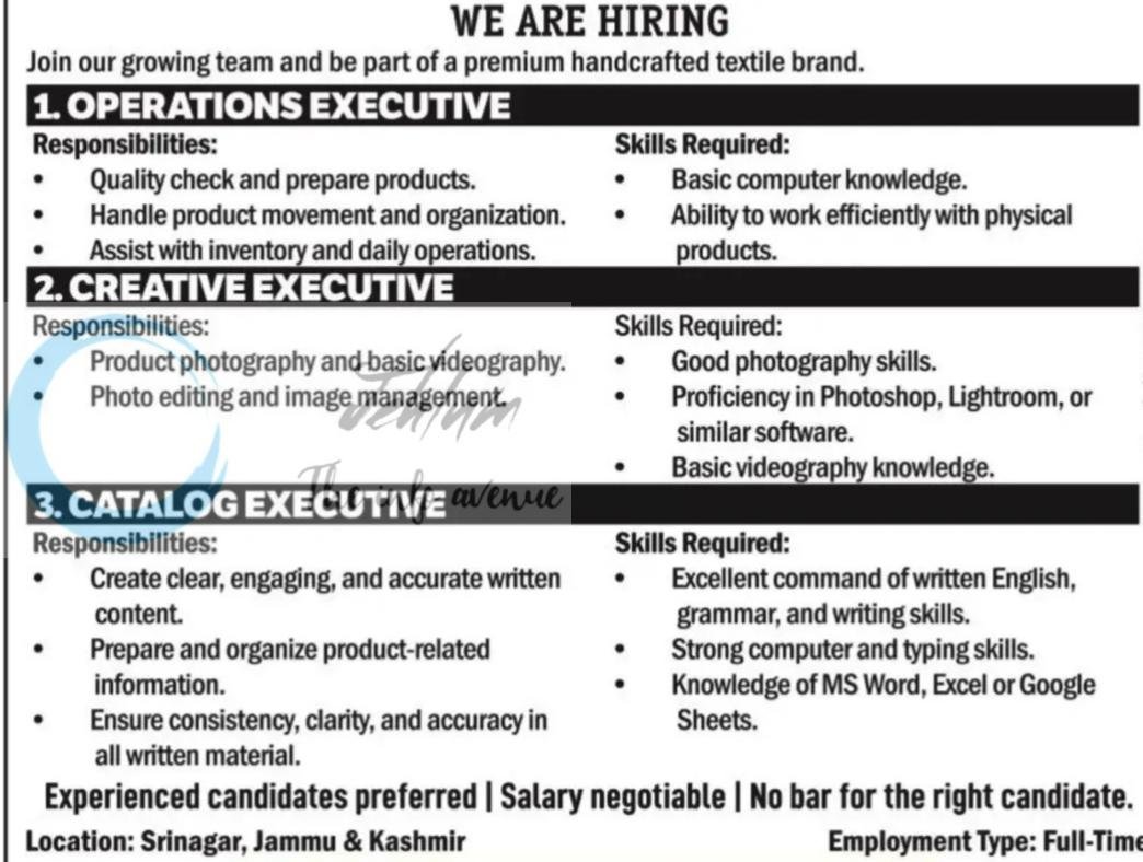 Shahkaar Fashions Srinagar Jobs Recruitment 2026