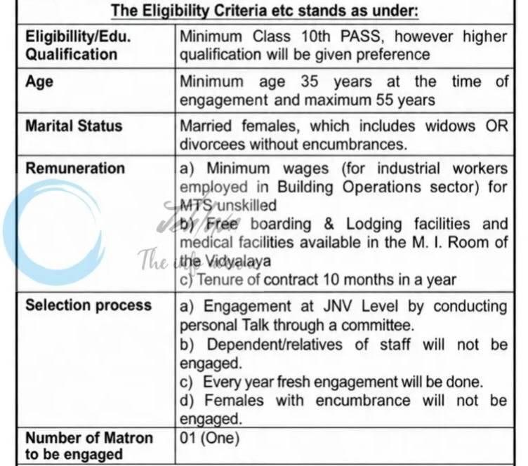 Jawahar Navodaya Vidyalaya JNV Pulwama Matron Recruitment Notification 2026