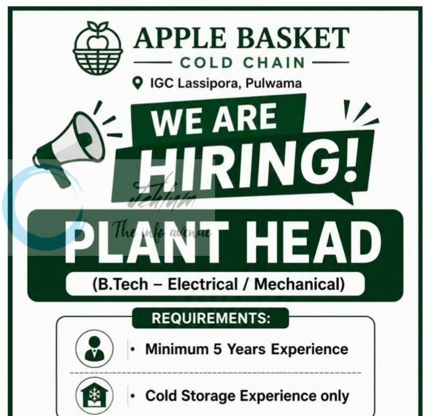 Apple Basket Cold Chain Lassipora Pulwama Plant Head Jobs Opportunities 2026