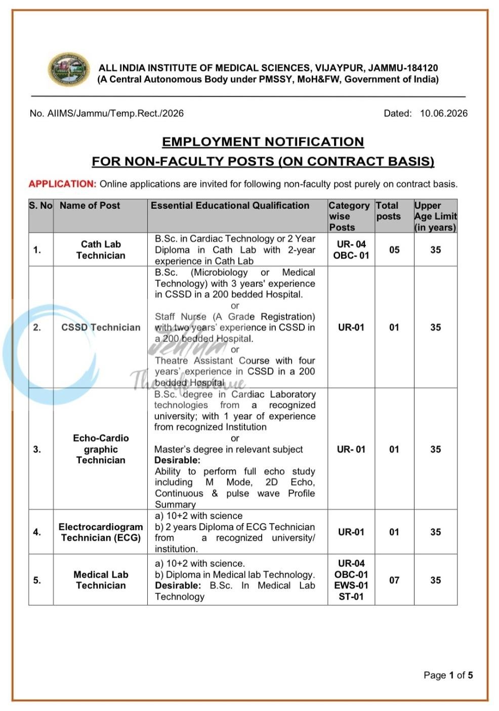 All India Institute of Medical Sciences AIIMS Vijaypur Jammu Employment Advertisement Notification No AIIMS/Jammu/Temp/Rect/2026 1 All India Institute of Medical Sciences AIIMS Vijaypur Jammu Employment Advertisement Notification No AIIMS/Jammu/Temp/Rect/2026