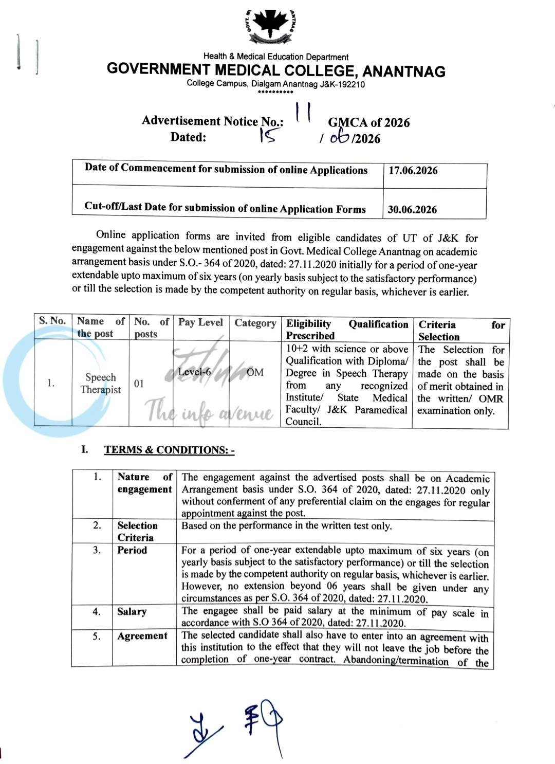 Government Medical College GMC Anantnag Speech Therapist Jobs Advt Notification No 11/2026