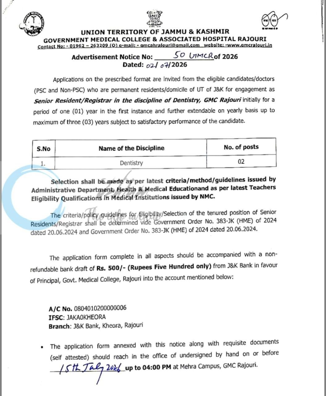 GOVERNMENT MEDICAL COLLEGE and ASSOCIATED HOSPITAL RAJOURI job opportunities notice 50 umcr of 2026 1 GOVERNMENT MEDICAL COLLEGE and ASSOCIATED HOSPITAL RAJOURI job opportunities notice 50 umcr of 2026
