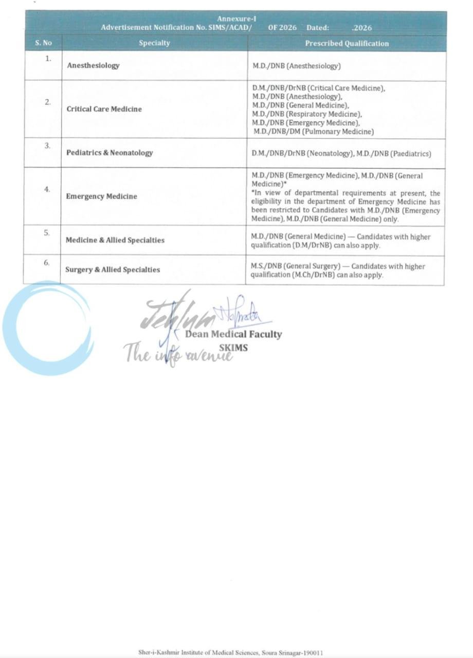 SKIMS Soura Srinagar Senior Resident Stipendiary employment opportunities notice 02 of 2026