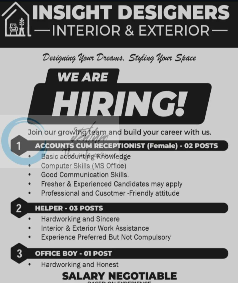 Insight Designers hazratbal Accounts Receptionist/Helper job opportunities 2026