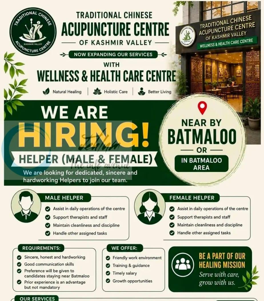 Traditional Chinese Acupuncture Centre Srinagar staff job opportunities 2026