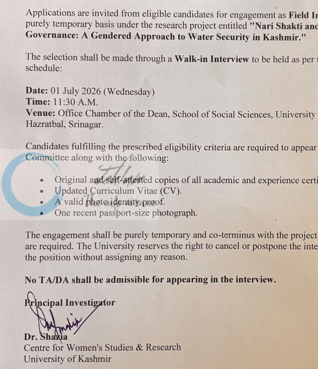 KU Centre for Womens Studies Field Investigator JOB OPPORTUNITIES WALK IN 2026 1 KU Centre for Womens Studies Field Investigator JOB OPPORTUNITIES WALK IN 2026