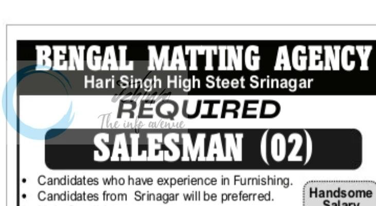 BENGAL MATTING AGENCY BMA Srinagar Salesman job opportunities 2026