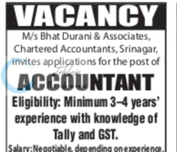 Bhat Durani Associates Srinagar Accountant job opportunities 2026 1 Bhat Durani Associates Srinagar Accountant job opportunities 2026