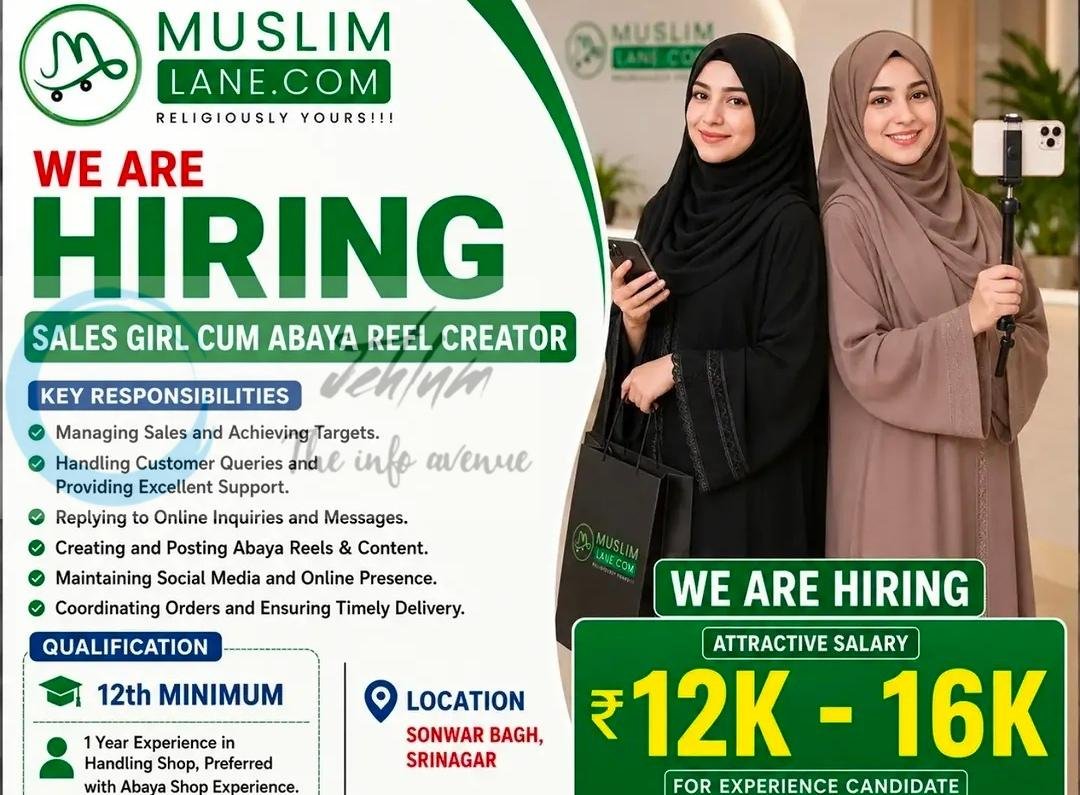 MuslimLane Srinagar Sales Girl Abaya Reel Creator job opportunities 2026 1 MuslimLane Srinagar Sales Girl Abaya Reel Creator job opportunities 2026