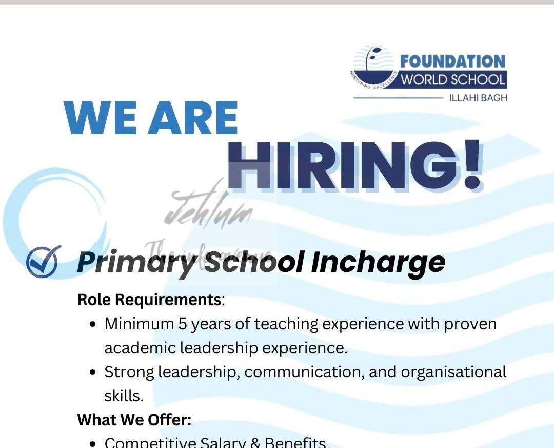 Foundation World School Srinagar Primary Incharge job opportunities 2026