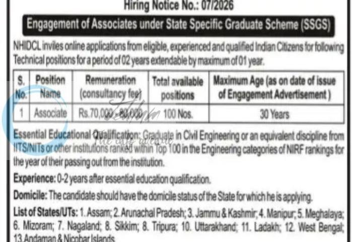 National Highways Infrastructure Development Corporation Limited NHIDCL New Delhi Associate employment opportunities notice 07/2026