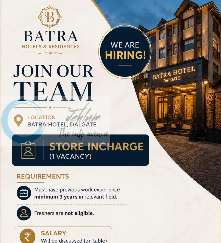 Batra Hotels and Residences BHR Dalgate Store Incharge job opportunities 2026