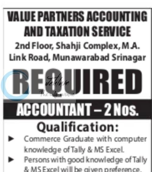 Value Partners Accounting and Taxation Service Srinagar Accountant job opportunities 2026