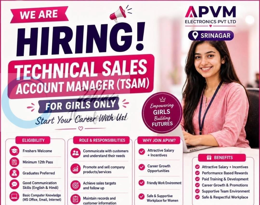 APVM Electronics Srinagar Technical Sales Account Manager job opportunities 2026 1 APVM Electronics Srinagar Technical Sales Account Manager job opportunities 2026