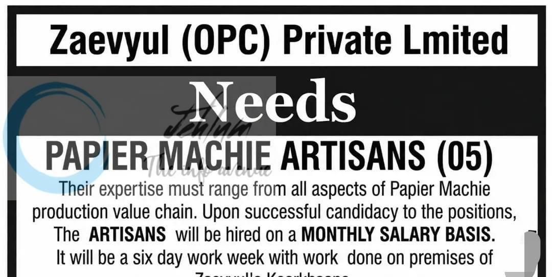 Zaevyul OPC Private Limited Srinagar Papier Machie Artisans employment opportunities 2026 1 Zaevyul OPC Private Limited Srinagar Papier Machie Artisans employment opportunities 2026
