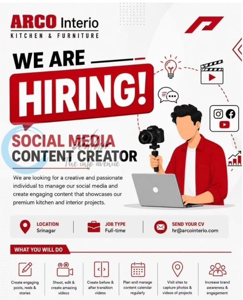 ARCO Interio Srinagar Social Media Content creator job opportunities 2026 1 ARCO Interio Srinagar Social Media Content creator job opportunities 2026