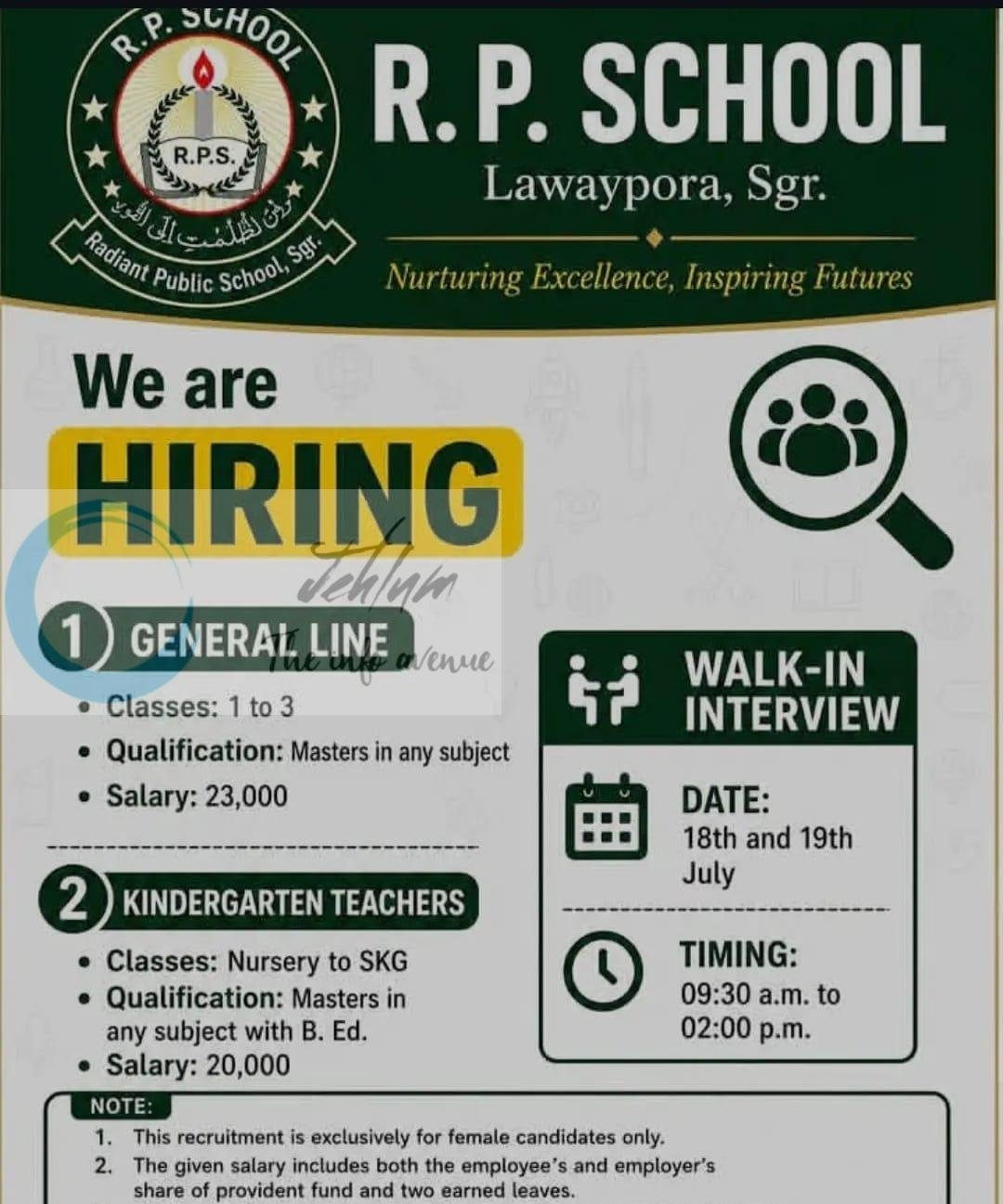 R P School RPS Lawaypora Srinagar teaching job opportunities walk in 2026