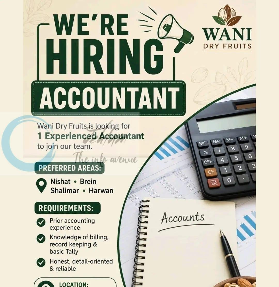 Wani Dry Fruits WDF Nishat Srinagar Accountant job opportunities 2026 1 Wani Dry Fruits WDF Nishat Srinagar Accountant job opportunities 2026