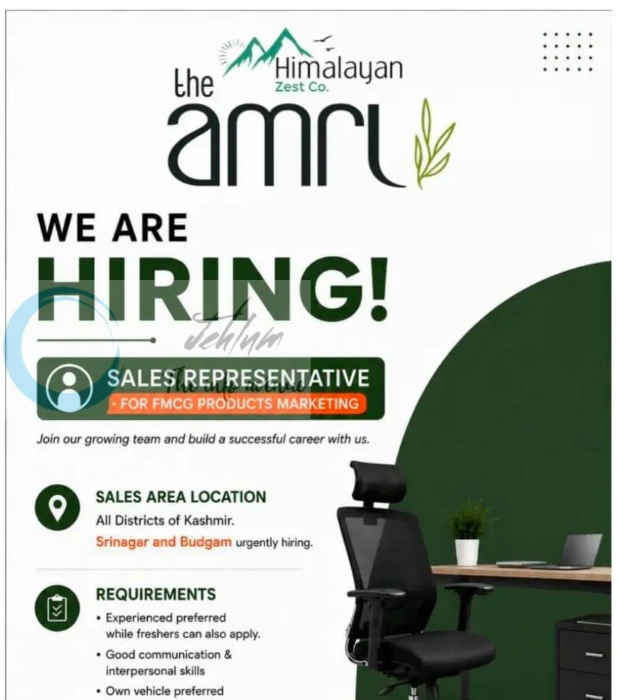 The Himalayan Zest srinagar Co Sales Representative job opportunities 2026